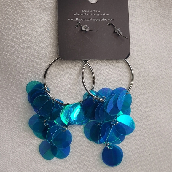 Holographic Hype Iridescent Blue Green Paparazzi Earrings - Picture 3 of 6